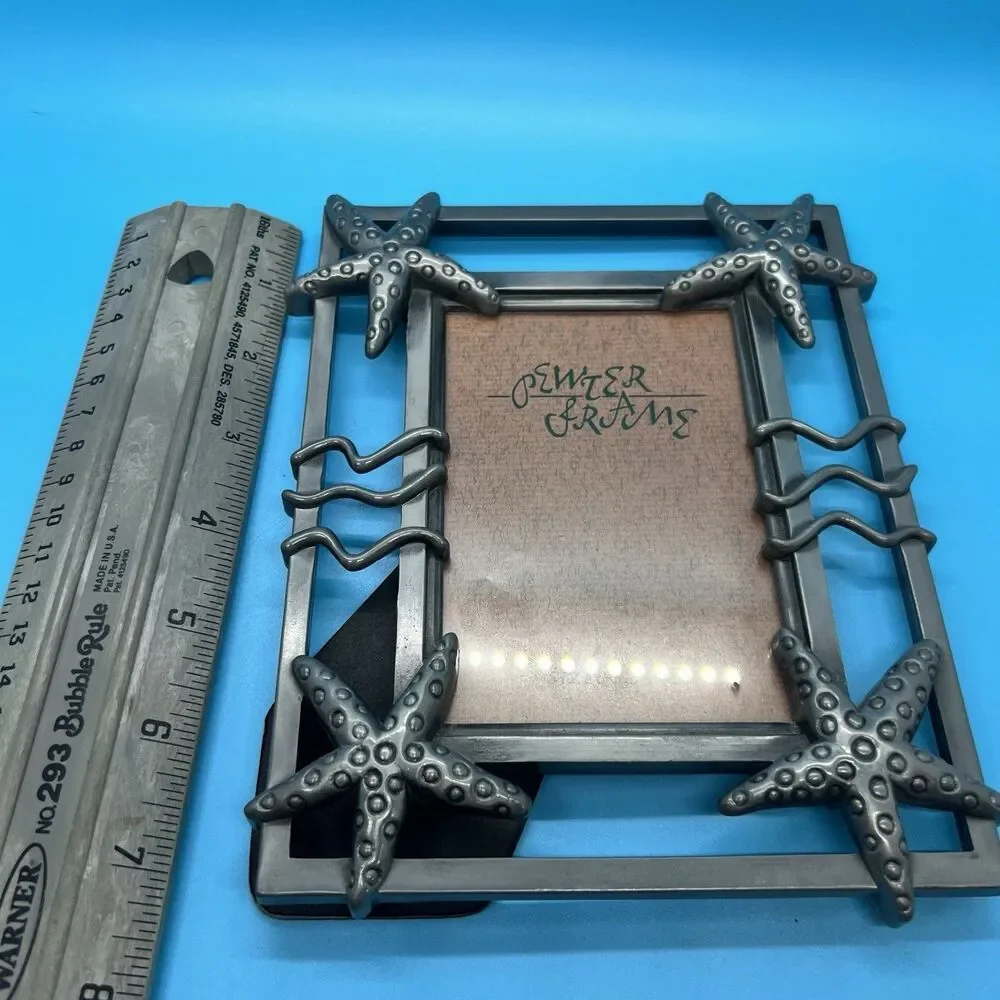 Pewter Picture Frame Starfish Photo Vintage Holds 3.5x5 sea silver stand heavy